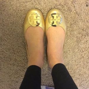Tory Burch gold Minnie flats